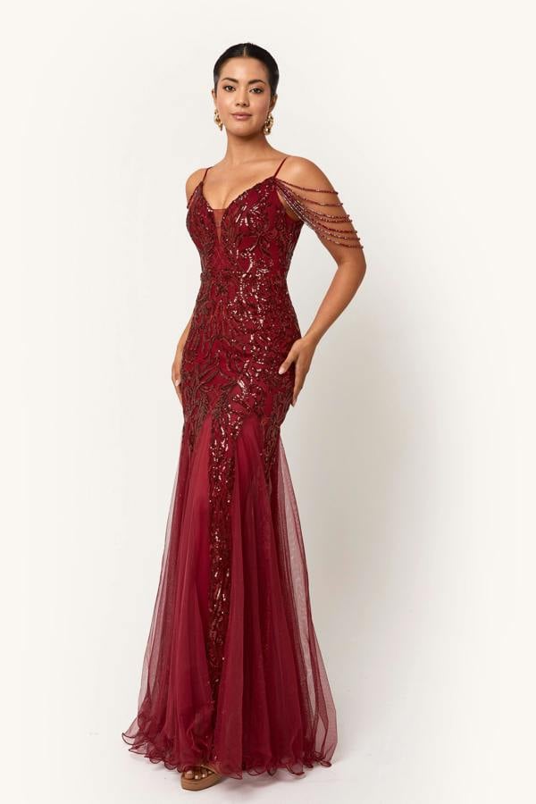 LuvForever Vinora - Wine Sequin Maxi Dress