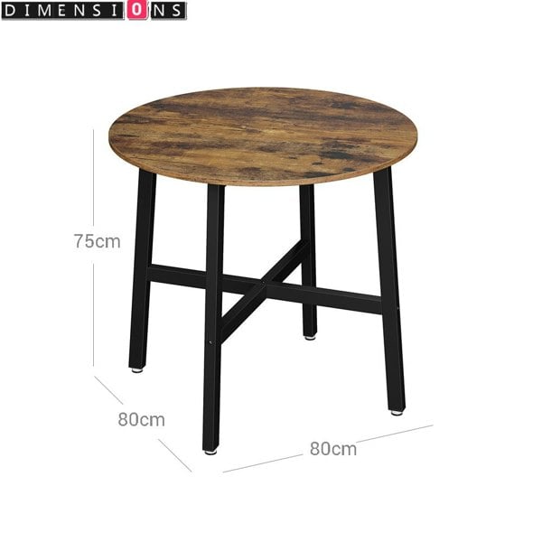 Modcraft Round Dining Table, Rustic Brown Top with Black Steel Frame, Industrial Style for Kitchen or Office