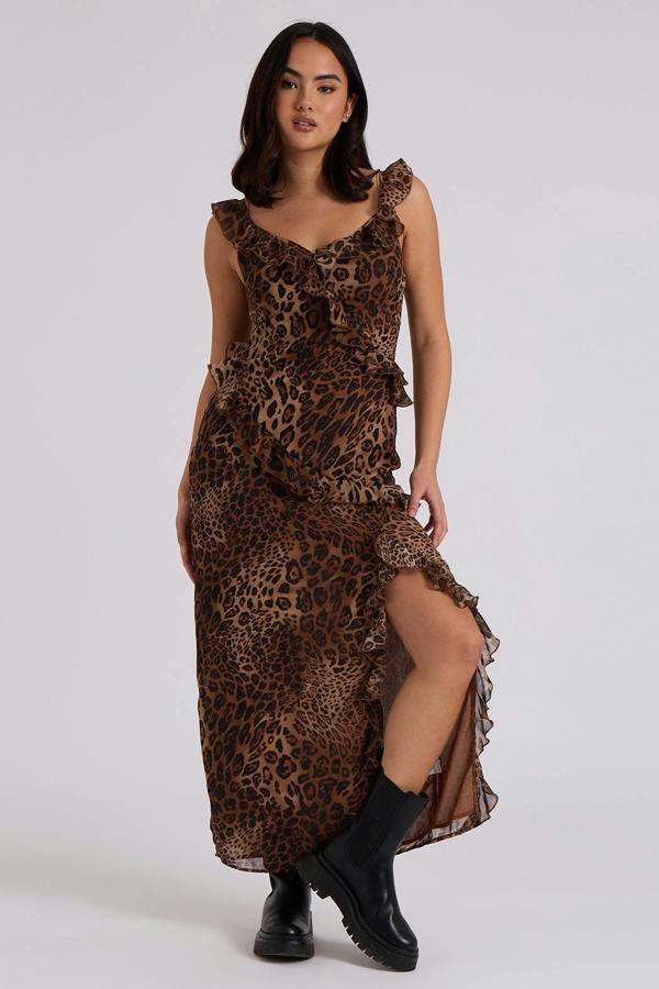 Urban Bliss Leopard Ruffle Maxi Dress