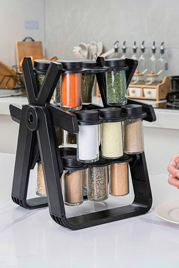 Living and Home 360° Rotating Spice Rack Ferris Wheel Storage Organizer with 18 Glass Seasoning Bottle