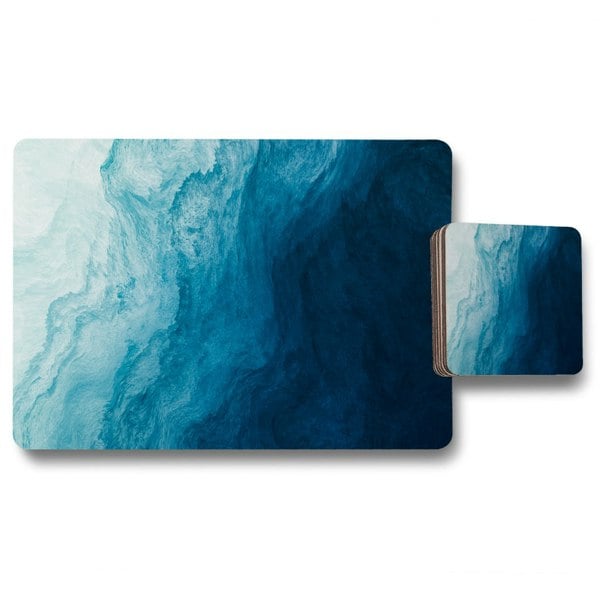 Benjamin Tate Design abstract blue liquid fluid (Placemat & Coaster Set)