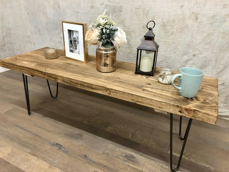 The Bespoke Carpentry Co Rustic Solid Wood Coffee Table with Hairpin Legs