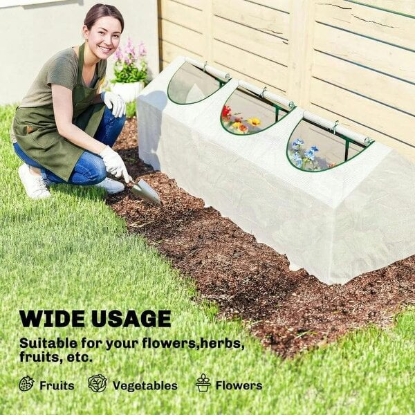 Bobobiy Mini Greenhouse Portable Flower Planter Vegetable Grow House for Garden with Zipped Windows, 180 x 60 x 60 cm, White