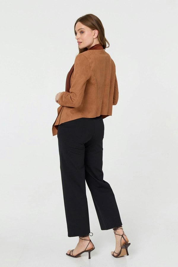 Tan | Waterfall Front Cropped Open Jacket
