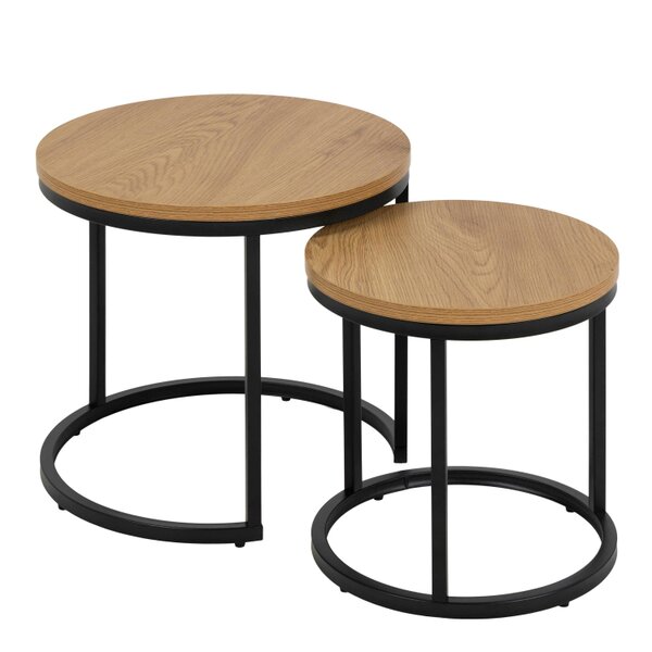 Wyld Haus Odense Wild Oak Effect Nesting Table Set Black Steel Legs