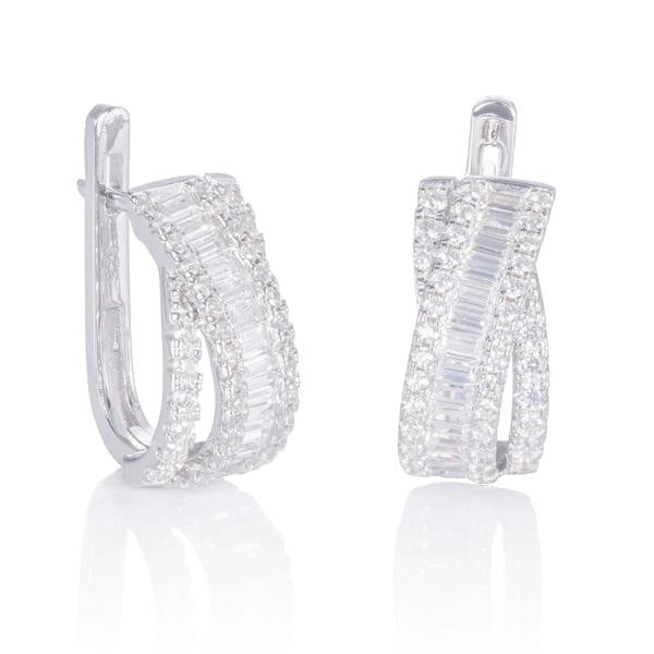 Sterling Silver Large Hoop Earrings for Women with Baguette Stones - namana.london