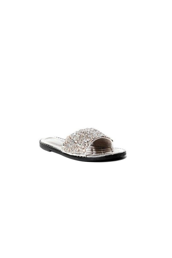 Sofie Embellished Slip On Sandals - Silver