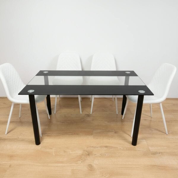 Kosy Koala Black Clear Glass 4 Gem Pattern Faux Leather padded White Chairs Dining Room Furniture