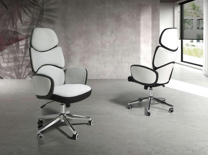 Angel Cerdá Office swivel chair light grey fabric and glossy white pvc 4142