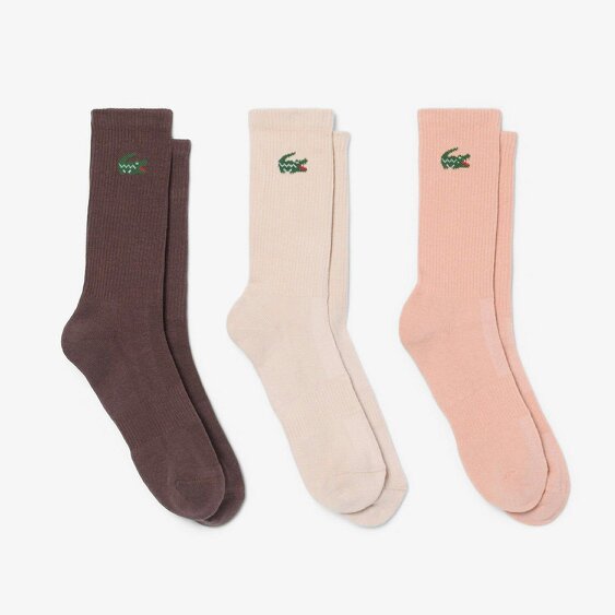 Lacoste 3-Pack Jacquard Crocodile Sport Socks - Dusty Pink/Beige/Cocoa