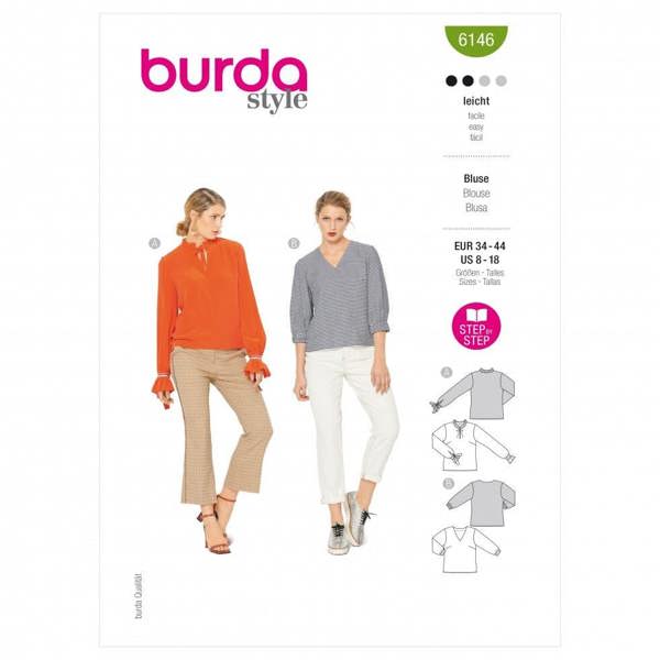 Burda Sewing Pattern 6146 Tops For Women, 34 to 44 - Easy