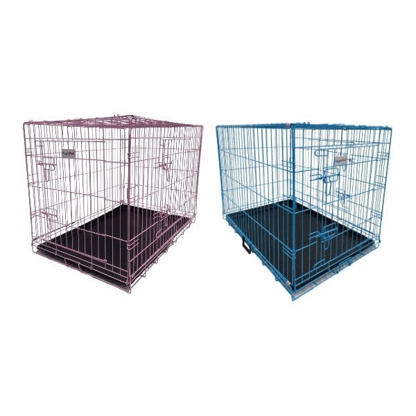 HugglePets Pink / Blue Dog Cage with Plastic Tray