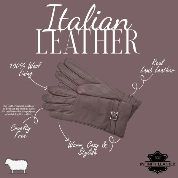 Infinity Leather Womens Italian Leather Winter Buckle Soft Wool Lining Gloves - L-GLV-601