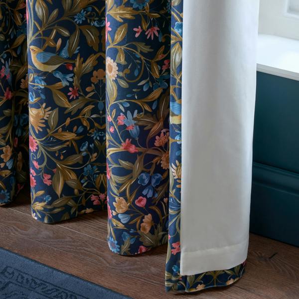 Catherine Lansfield Hedgerow Hopper Lined Eyelet Curtains Navy Blue