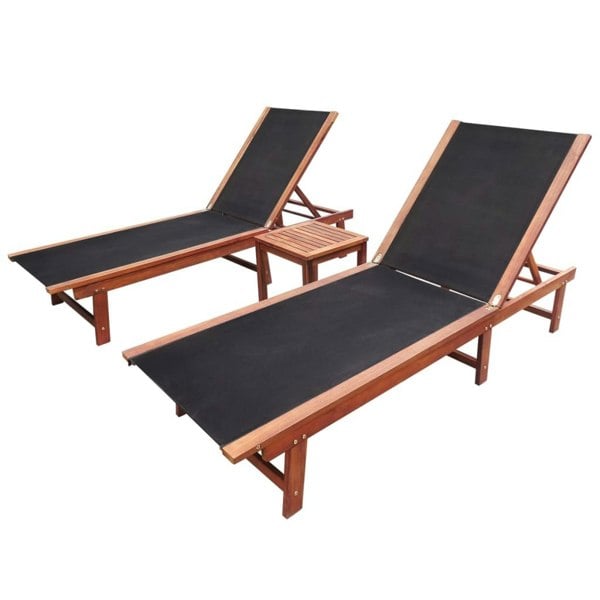 Berkfield Sun Loungers 2 pcs with Table Solid Acacia Wood and Textilene