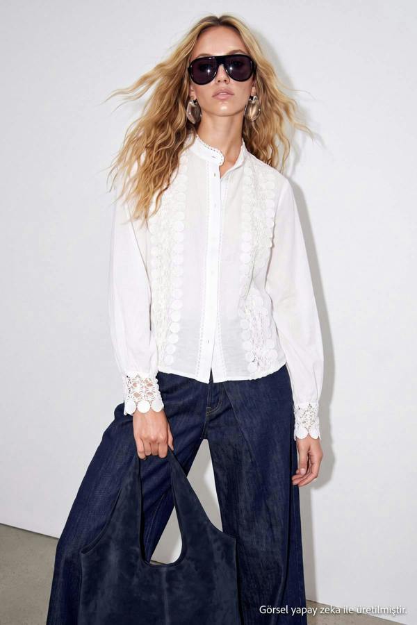 WOVCOR Applique Trim Lace Detail Padded Long Sleeve Shirt