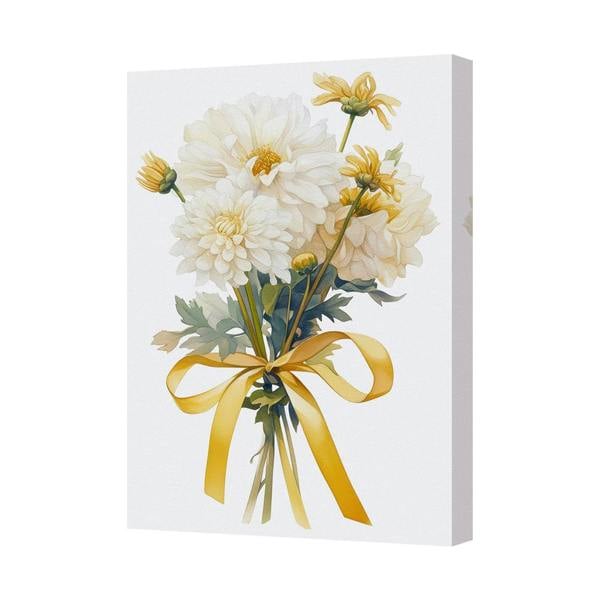 Benjamin Tate Design Canvas Wall Art Bouquet Of White Flowers With Golden Ribbon
