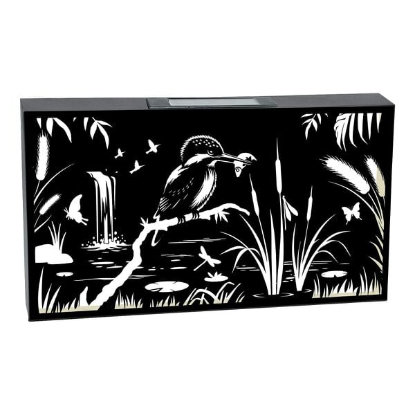 EDH Door Hardware Solar Wall Panel with Kingfisher Outdoor Metal Wall Art with Warm LED Light, Weatherproof Garden & Patio Décor | Kingfisher Panel