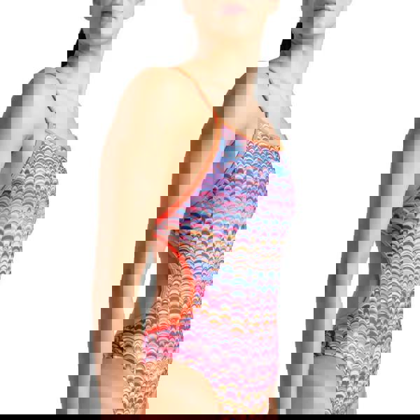 Arena Ondulation Lace back swimsuit in violet coral with wave pattern