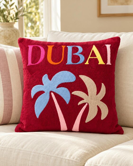 Dubai Needlepoint Cushion – Handmade Palm Tree Pillow