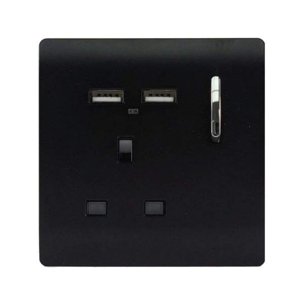 Trendi Switch 1 Gang USB 2100mA Plug Socket in Matt Black