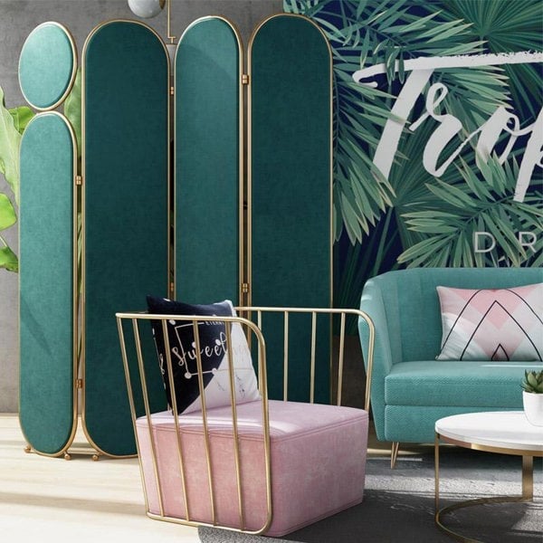 Georgia Folding Screen, Room Divider, Pink/Grey/Green/Blue-Weilai-Weilai Concept