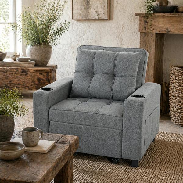 Wyld Haus Soliri Grey Upholstered 3 In One Convertible Single Sofa Bed Tufted Cushion