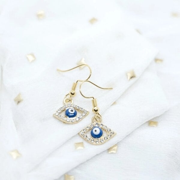 The Colourful Aura Silver Gold Protection Evil Eye Zircon Charm Hamsa Dangle Drop Hook Earrings
