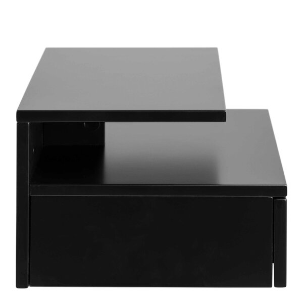 Wyld Haus Lincoln Black Wooden Floating Bedside Table 1 Drawer Open Shelf