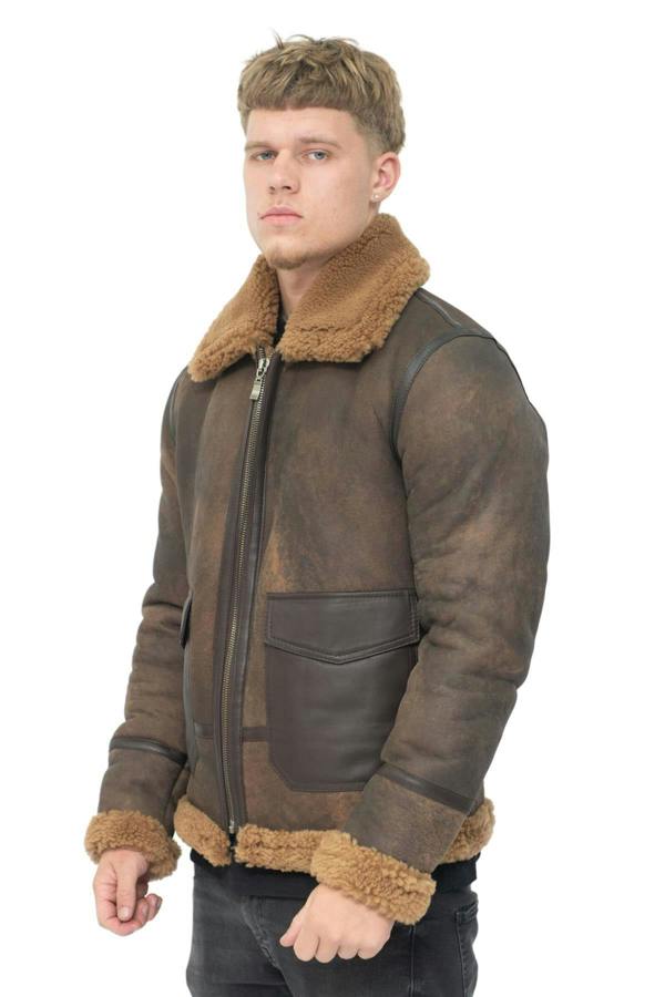 Infinity Leather Mens Antique B3 Sheepskin Jacket-Aviles