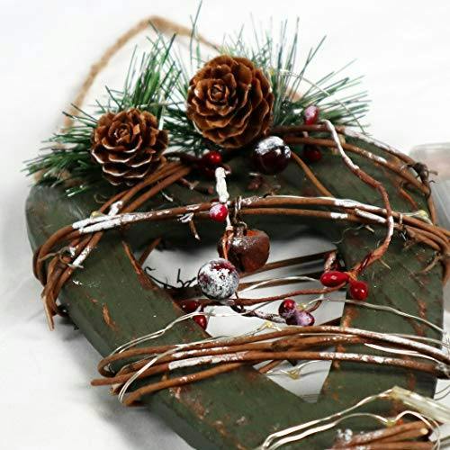 19cm Green Wooden LED Heart Hanging Ornament with Warm White Lights image 4