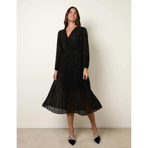 Blue Vanilla Pleated Crossover Metallic Glitter Dress