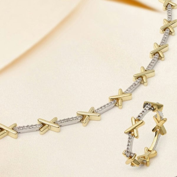 Say It With Kiss Tennis Necklace - Silver & Gold Plated