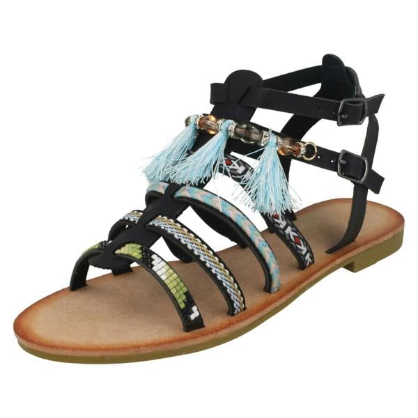 Savannah Ladies Savannah Flat Strappy Beaded Sandals