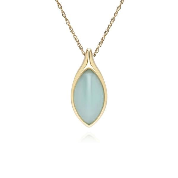 Gemondo Classic Marquise Green Jadeite Pendant Necklace in 9ct Yellow Gold