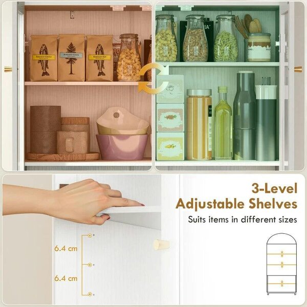 180cm Tall Kitchen Cupboard, Storage Cabinet with Adjustable Shelves, Acrylic Doors for Living Room, Dining Room, White