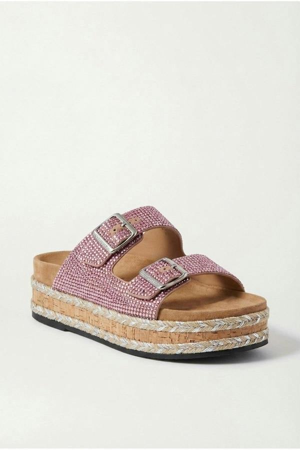 Aria Womens Rhinestone Buckle Platform Sandals - PINK