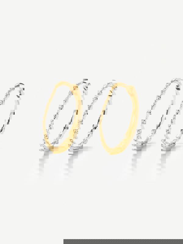 Two-Tone Half Pavé Tennis Hoop Earrings in 18k Gold or Silver