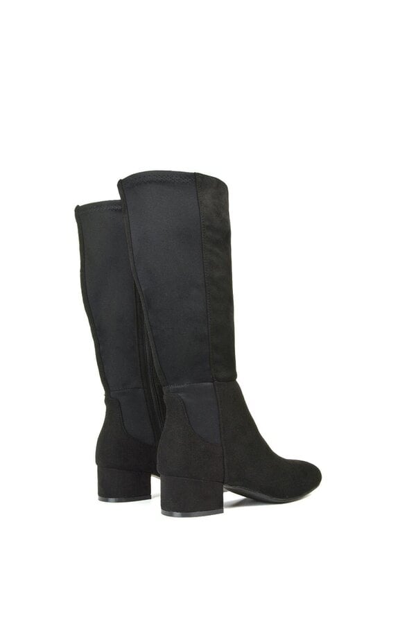 XY LONDON Low Block Heel Elasticated Calf Long Boots With Zip Fastening