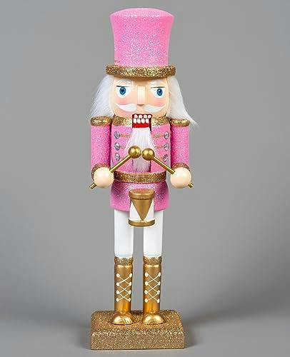 25cm Pink Wooden Nutcrackers Soldiers King Drummer Christmas Ornament 4pcs Set image 7