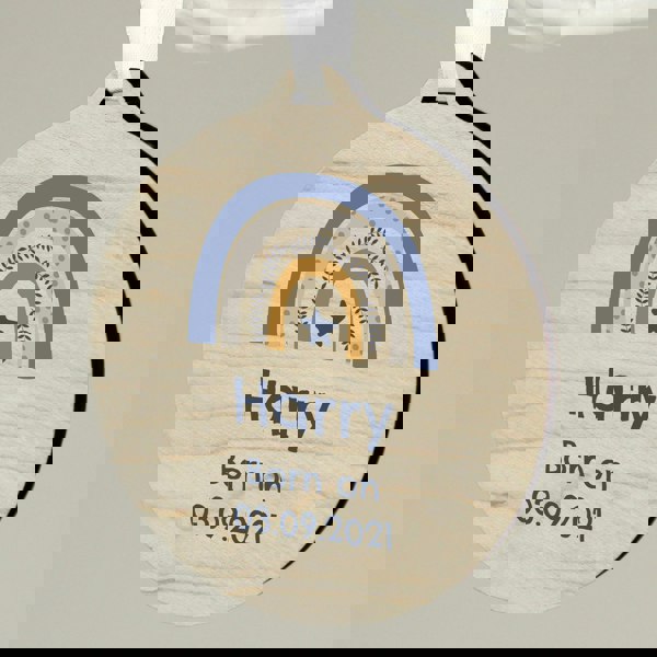 Personalised Memento Company Personalised Blue Rainbow Round Wooden Decoration