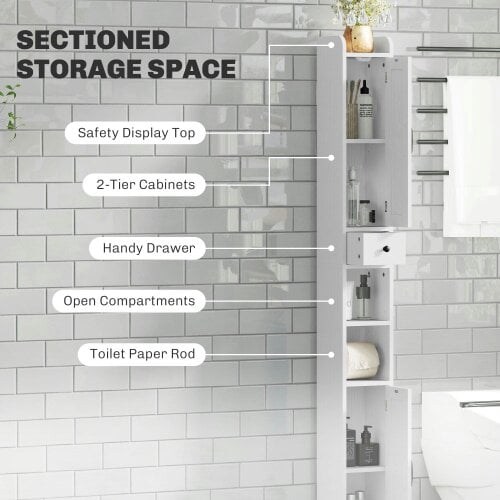 Wyld Haus Mittori Farmhouse Style Slim Bathroom Storage Cabinet With Barn Doors And Toilet Roll Holder White