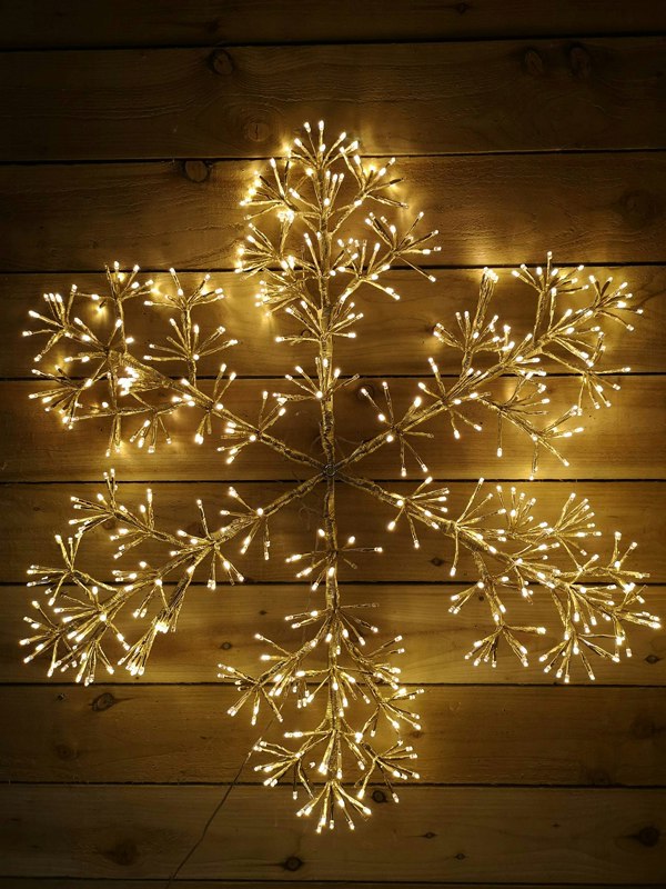 Samuel Alexander Premier 90cm Gold Starburst Snowflake Wall Window Decoration With 660 Warm White LEDs