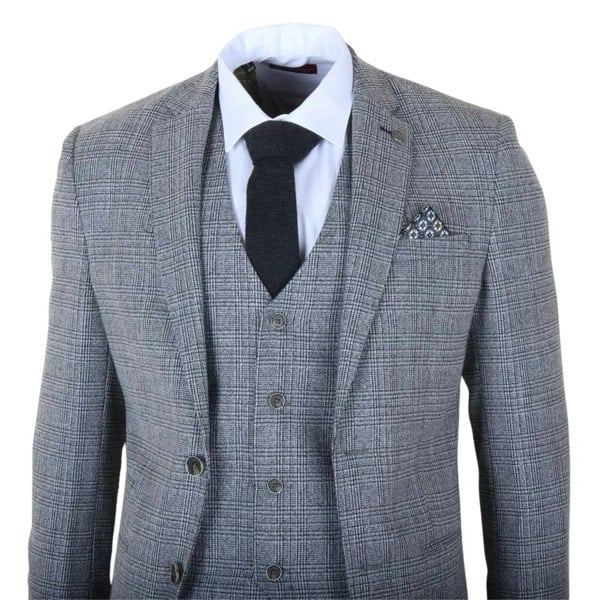 Robert Simon Parker - Men's Grey Classic Check Slim Fit 3 Piece Suit
