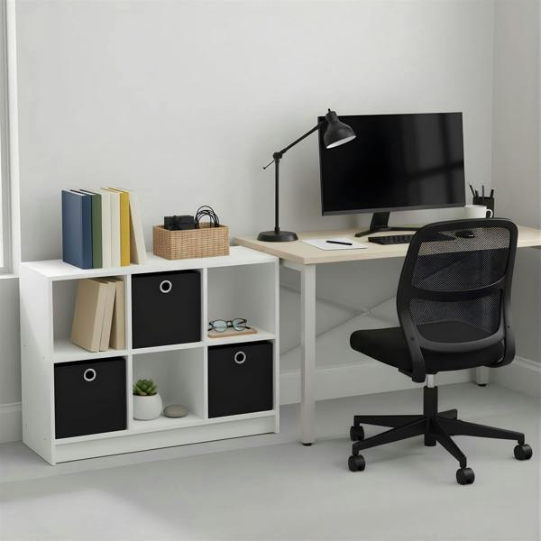 WALPLUS Basic 3x2 Bookcase Storage w/Bins, White/Black | Premium Home Interior Decoration