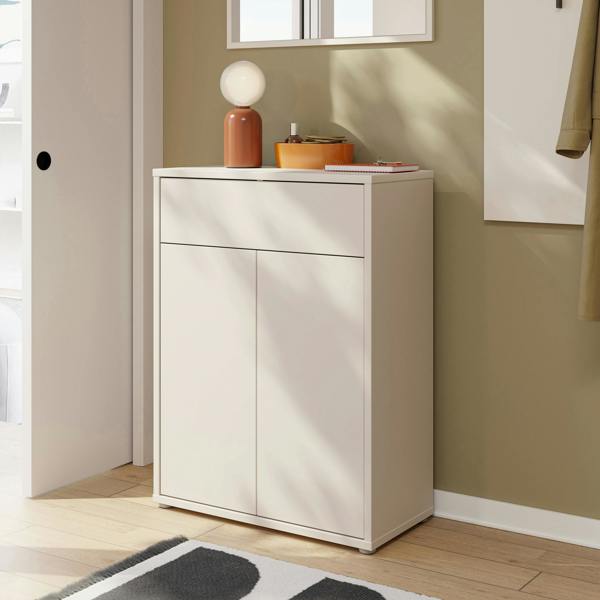 Furniture To Go Alice Springs Shoe Cabinet with 2 Doors Push-to-Open & 1 Drawer Push-to-Open in Sand