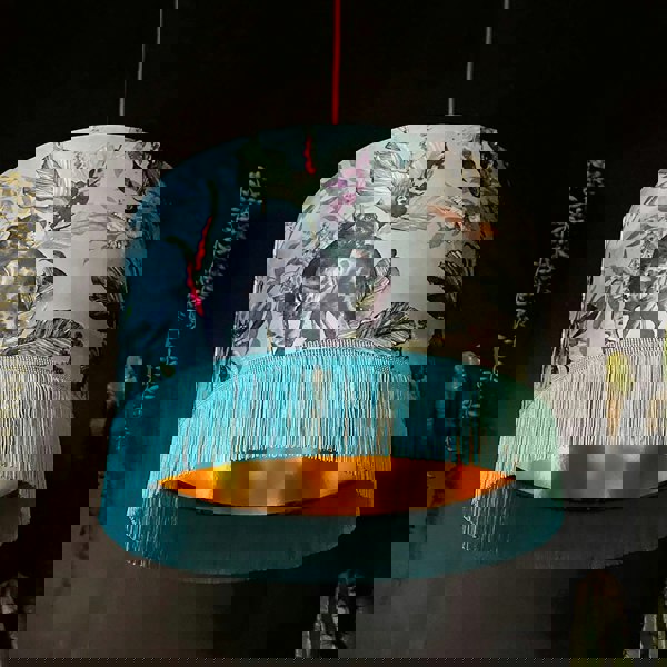 Handmade Fringed Velvet Lampshade with Gold Lining in Lithium