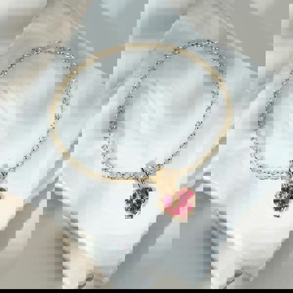 Gemondo Classic Marquise Ruby Heart Charm T-Bar Bracelet in 9ct Gold