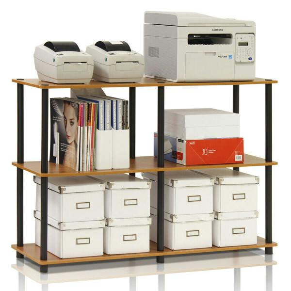 WALPLUS Turn-N-Tube 3-Tier Double Size Storage Display Rack, Light Cherry/Black perfect for organized storage and display