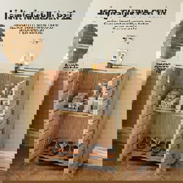 Levede Bathroom Floor Storage Cabinet 2-Tier Adjustable Shelf Cupboard Oak Style